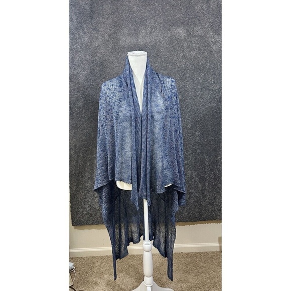 Lafayette 148 New York Cardigan Sweater Blue Medium Linen Lagenlook Boho Chic - Picture 1 of 9